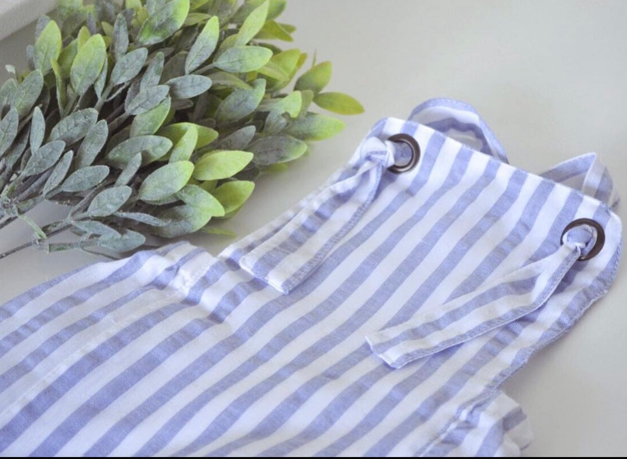 Blue stripe linen romper