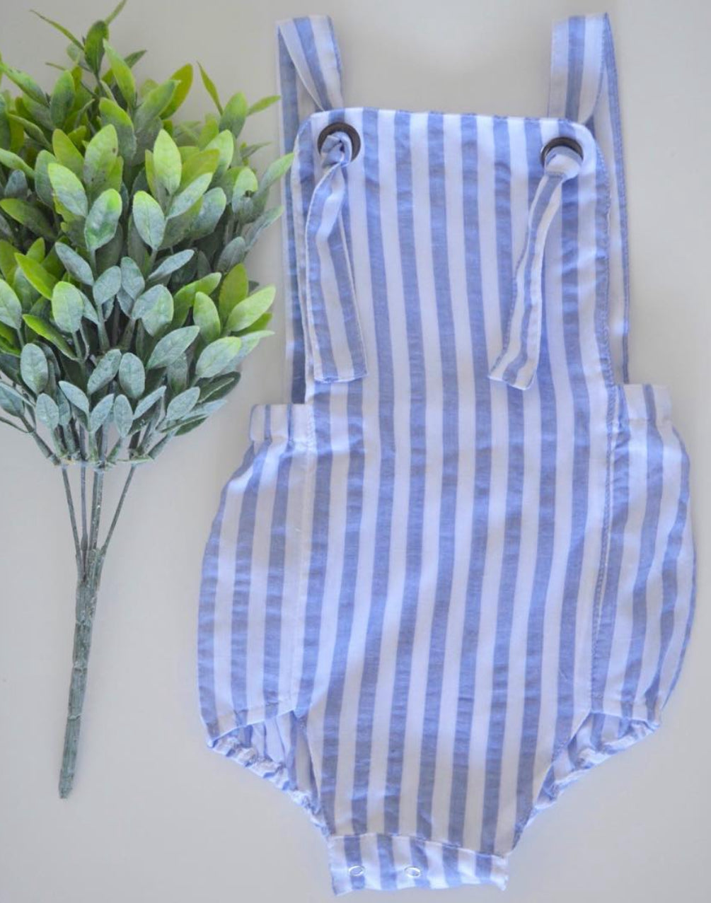 Blue stripe linen romper