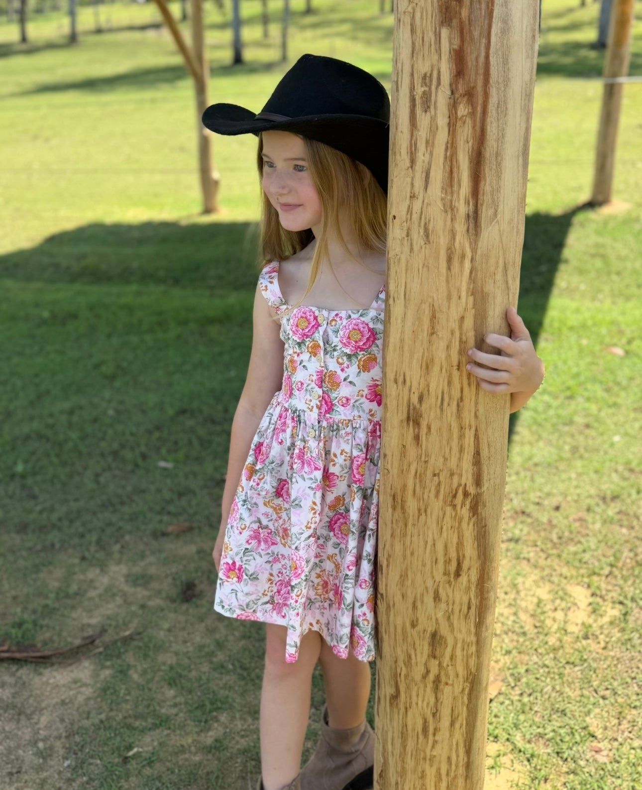 Evelyn button dress- pink rose