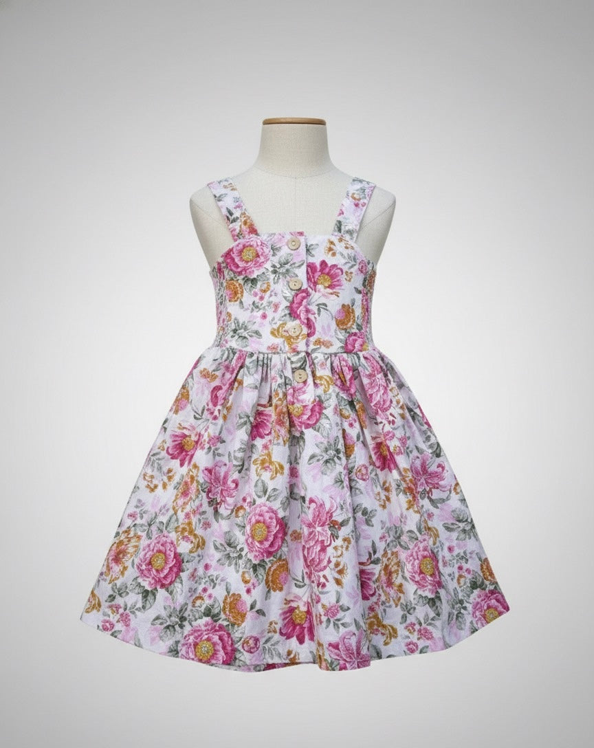 Evelyn button dress- pink rose